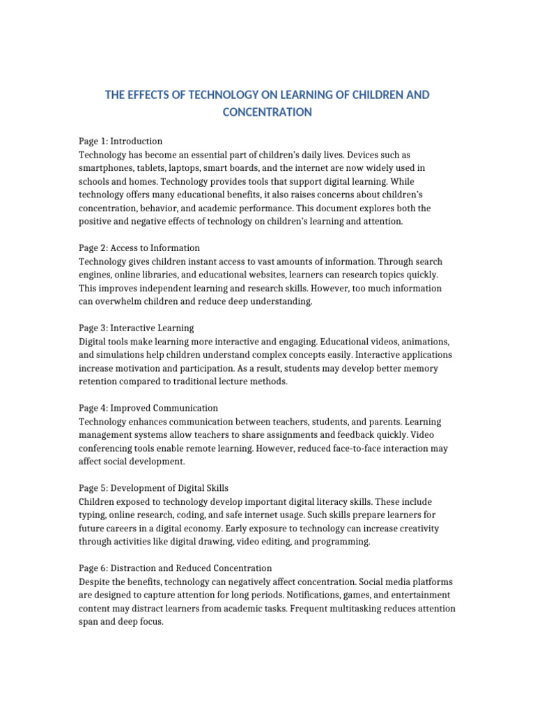 Effects of Technology On Learning of Children and Concentration | PDF ...