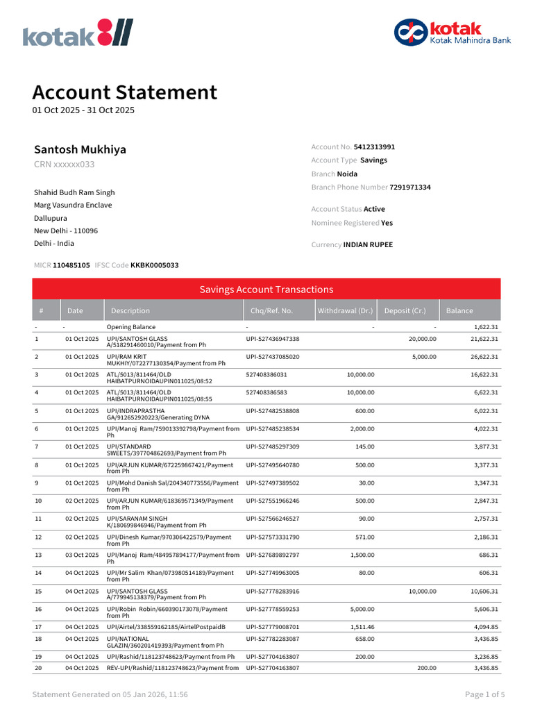 AccountStatement 01 Oct 2025 31 Oct 2025 | PDF | Banks | Transaction ...