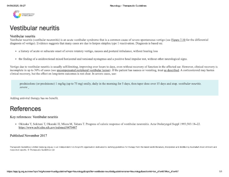 Vestibular Neuritis | PDF