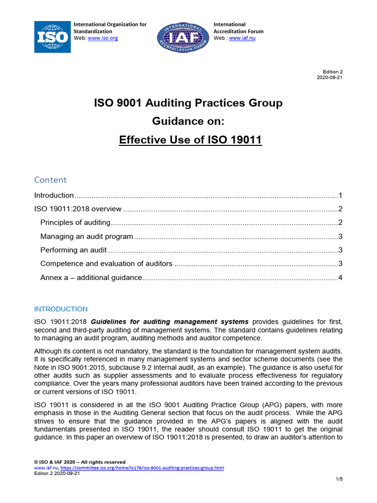 1 Iso-Tc 176-TF - Apg-Iso - 19011 - 2018 | PDF | Audit | Quality ...