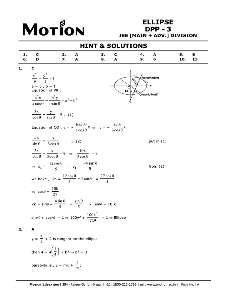 Ellipse DPP-3 Solution | PDF