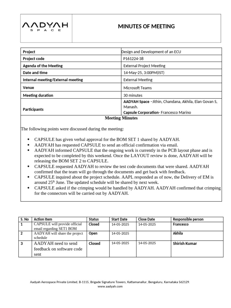MOM - External Meeting 14-05-2025 | PDF | Software | Computing