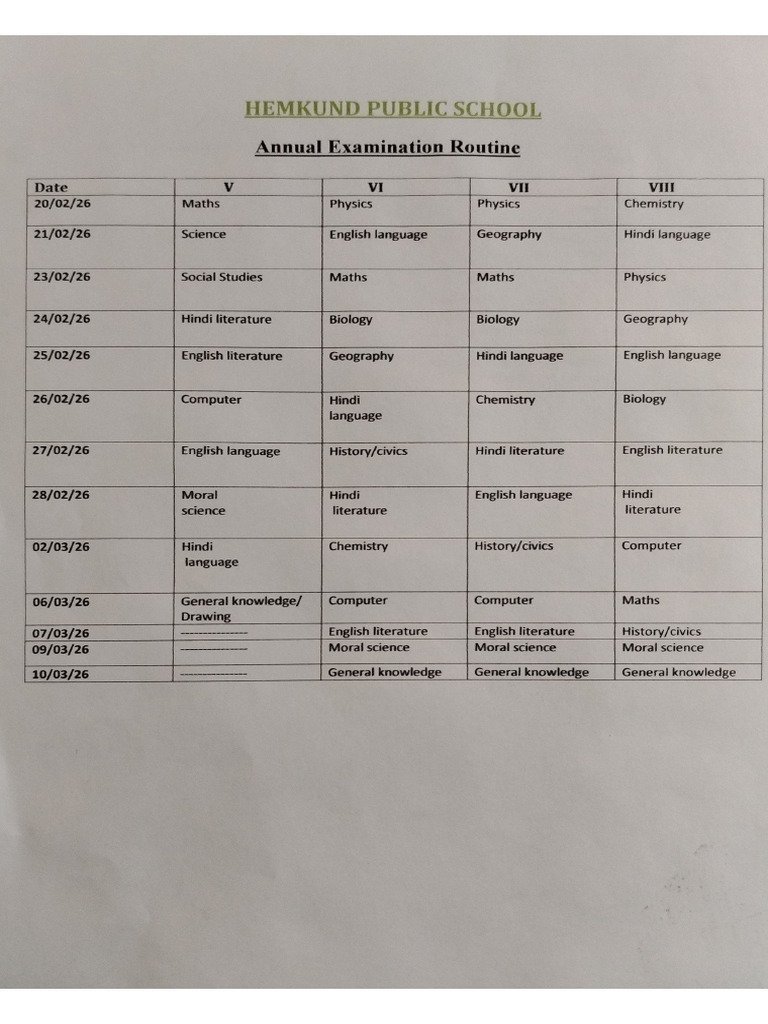 Annual Exam Routine STD V To VIII | PDF