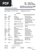 Download Minutes of a Meeting -- Bristol Somali Forum 07Jun12 by Bristol Somali Forum BSF SN99964505 doc pdf
