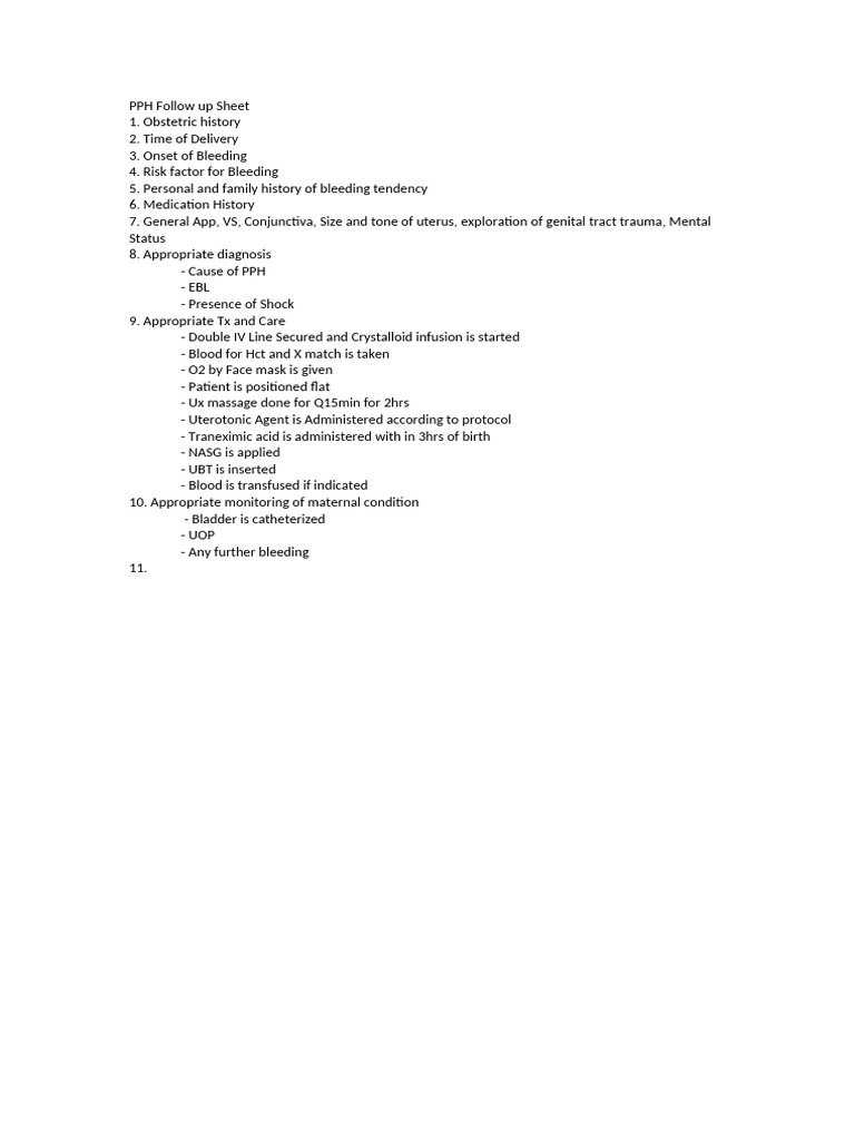 PPH Follow Up Sheet | PDF