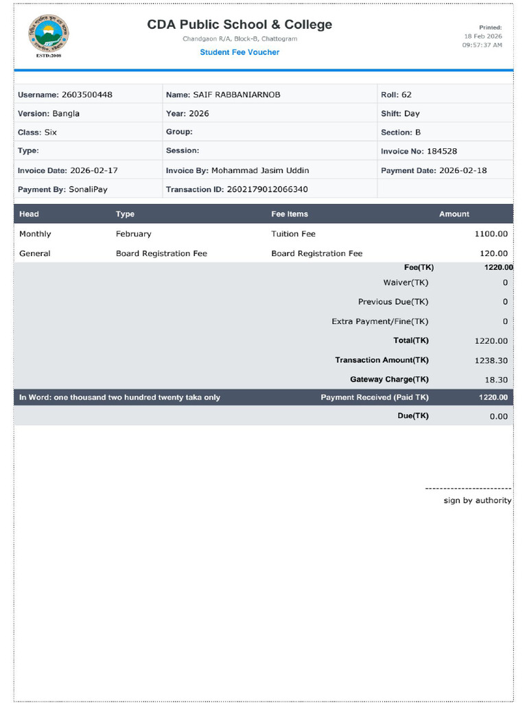 Student Payment Slip | PDF