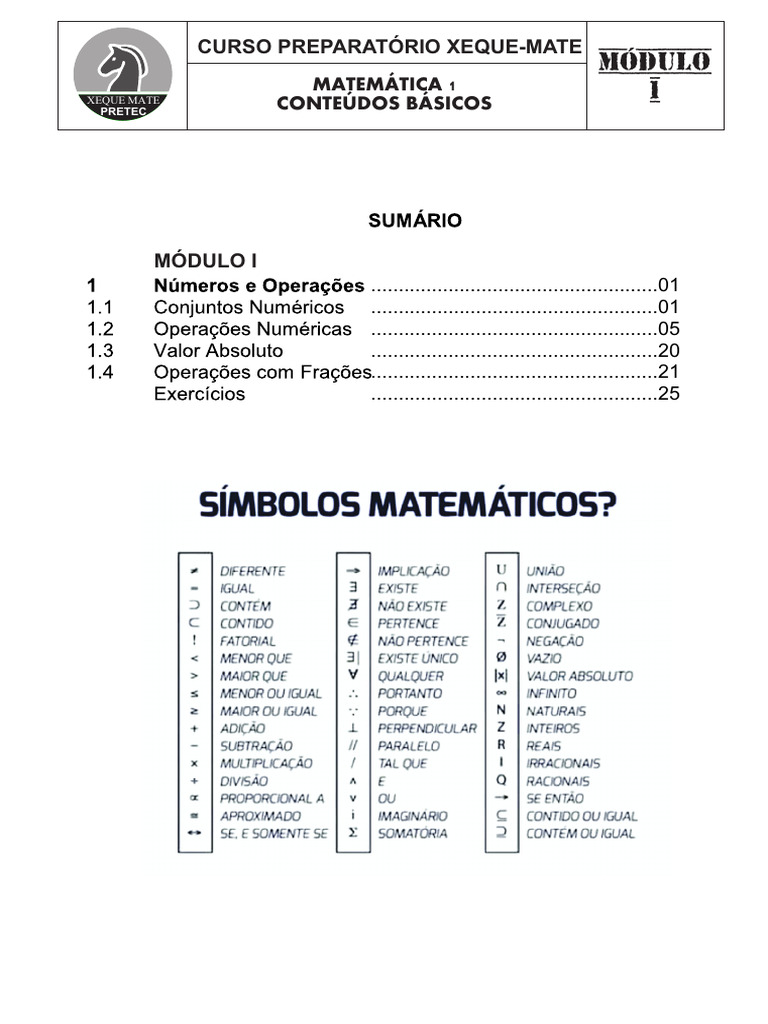 Apostila Mat 1 Módulo I | PDF | Matemática