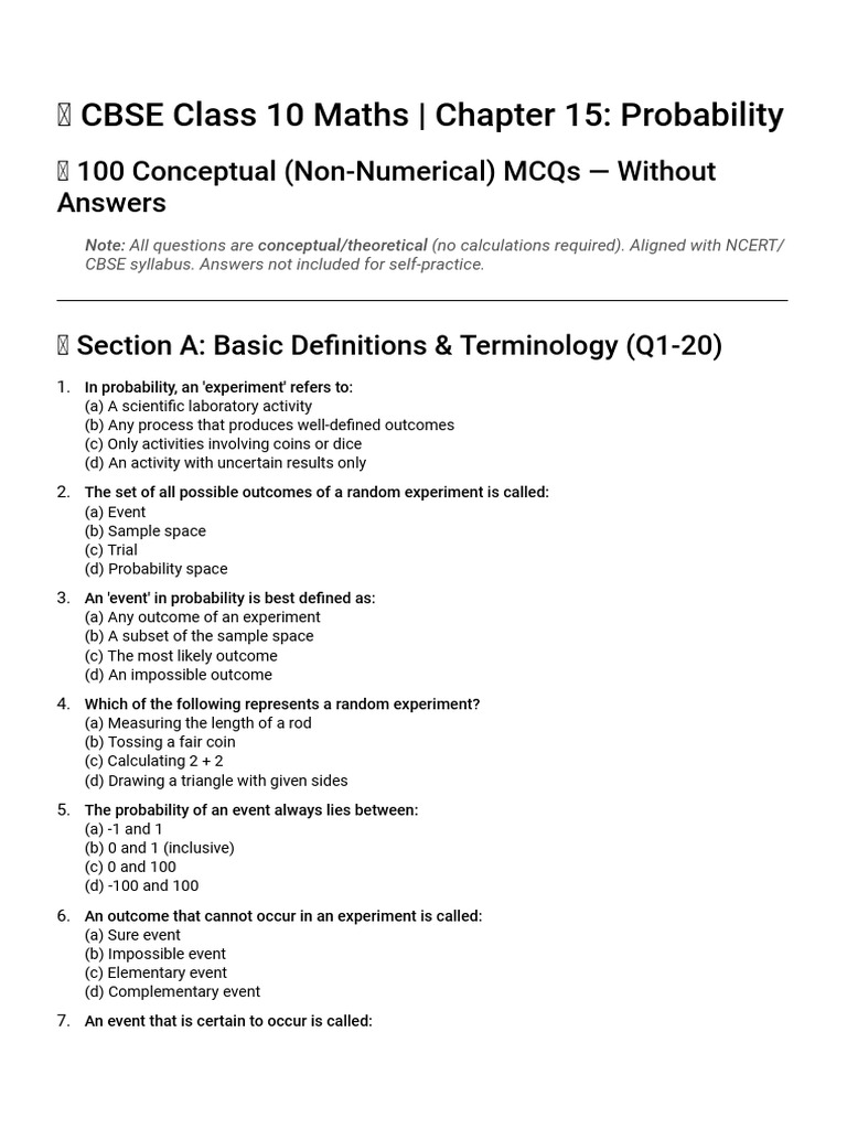 Maths Class 10 Chapter 14 | PDF | Probability | Experiment