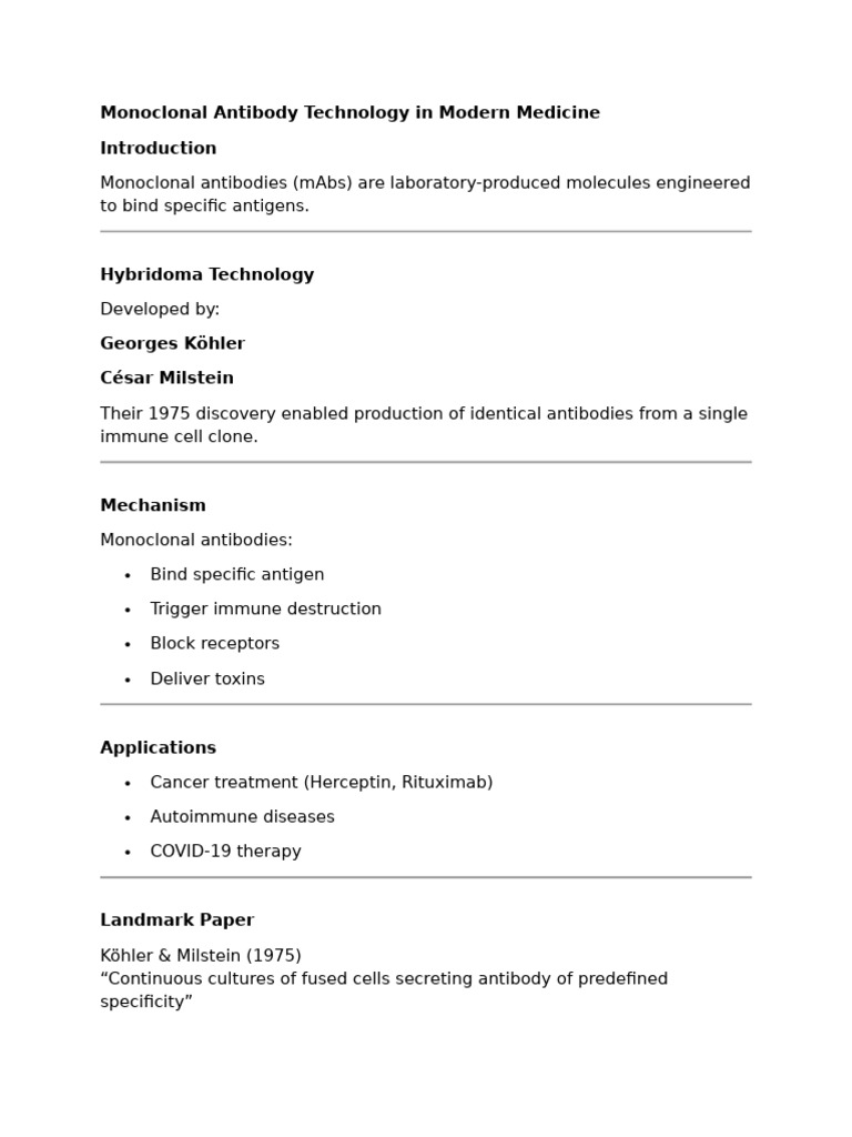 Monoclonal Antibody Technology in Modern Medicine | PDF