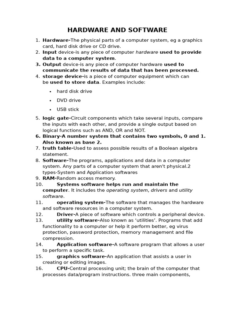 Hardware, Software and Networking Definitions CT | PDF | Central ...