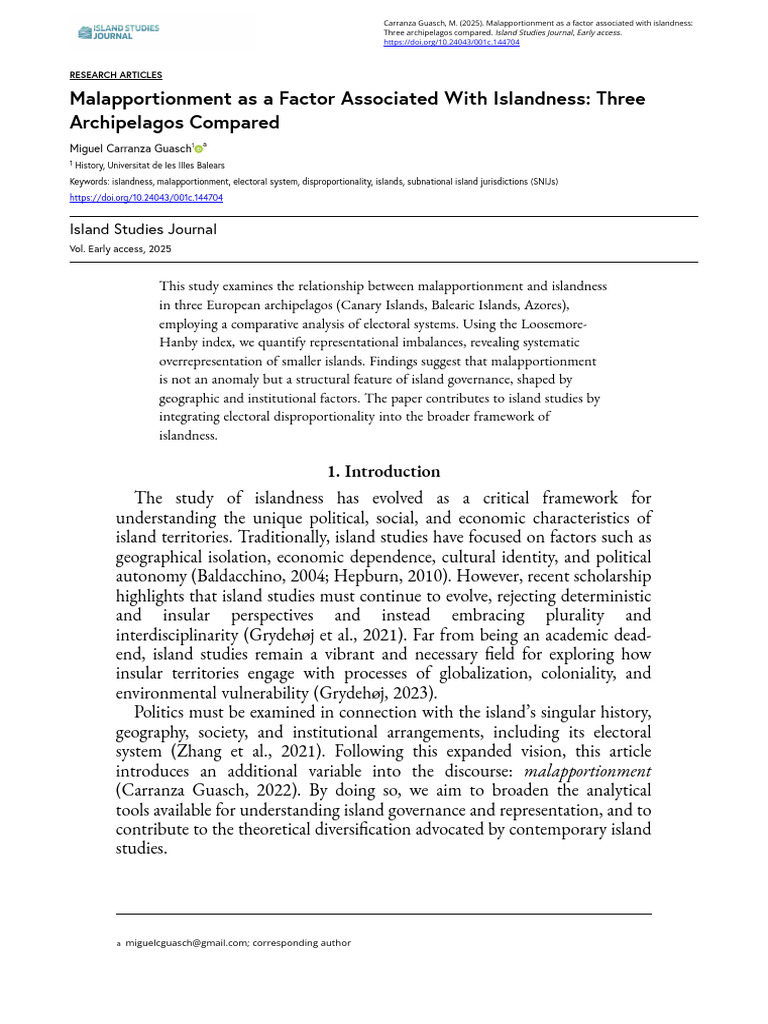 Malapportionment As A Factor Associated With Islandness (2025) | PDF ...