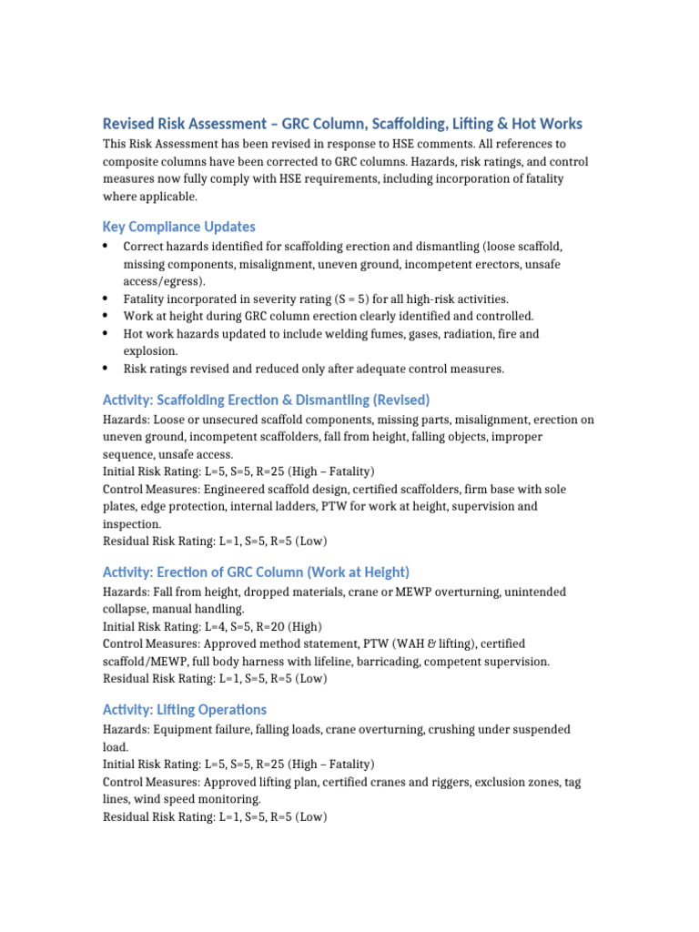 Revised Risk Assessment GRC Column | PDF | Welding | Construction