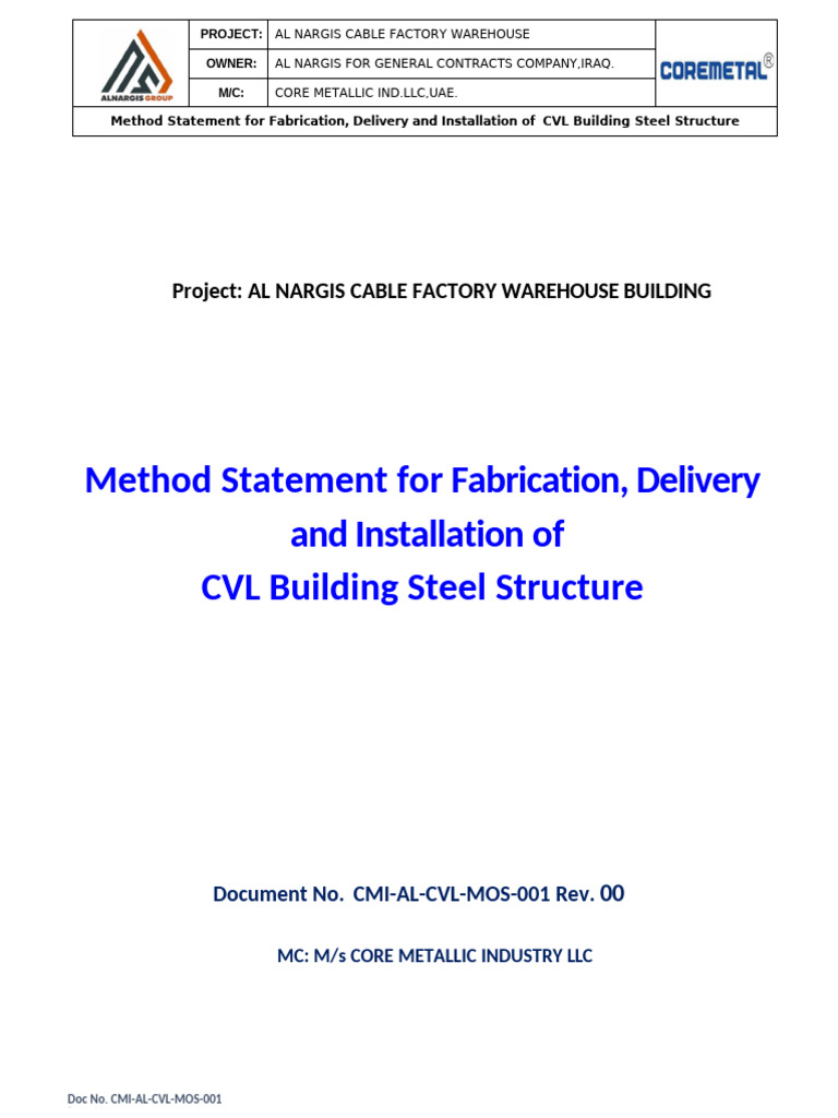 Method Statement-Al Nargis Cable Factory Warehouse Building | PDF ...