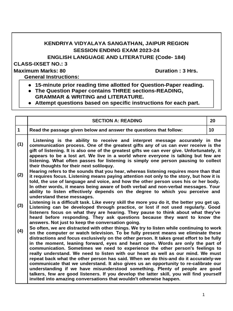 See QP Ix Set 3 English | PDF | Communication | Human Communication