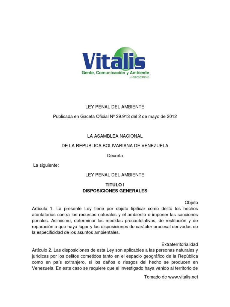 Ley Penal del Ambiente en Venezuela 2023 | PDF | Castigos | Derecho penal