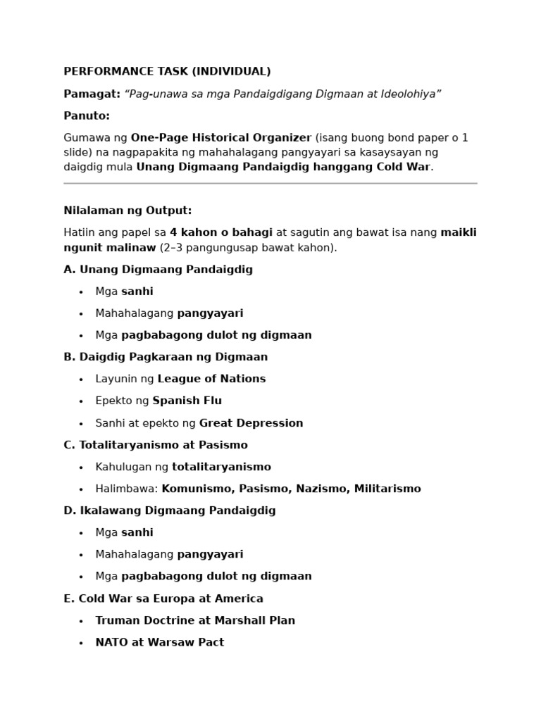 PERFORMANCE TASK for Intervention | PDF