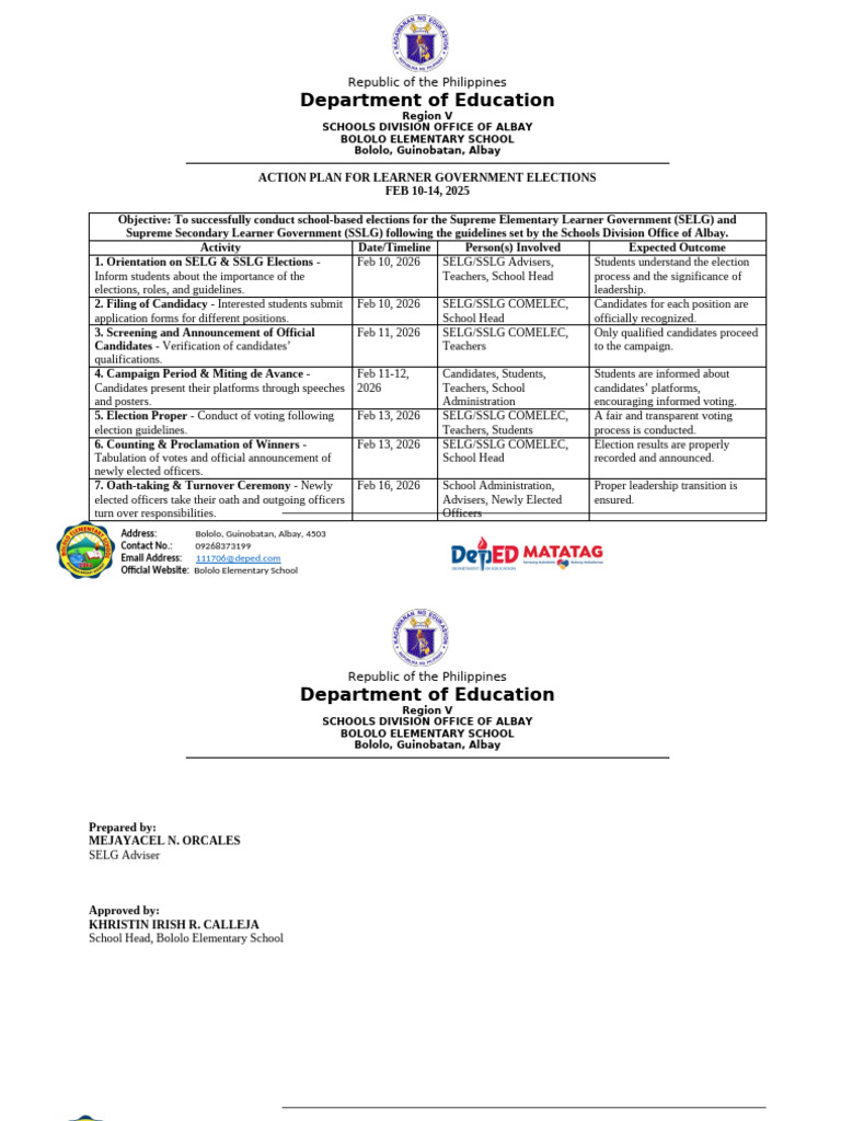 SELG Action Plan (Election) 2026-2027 | PDF | Elections | Government
