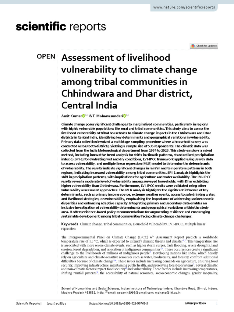 Assessment of Livelihood Vulnerability to Climate Change Among Tribal ...
