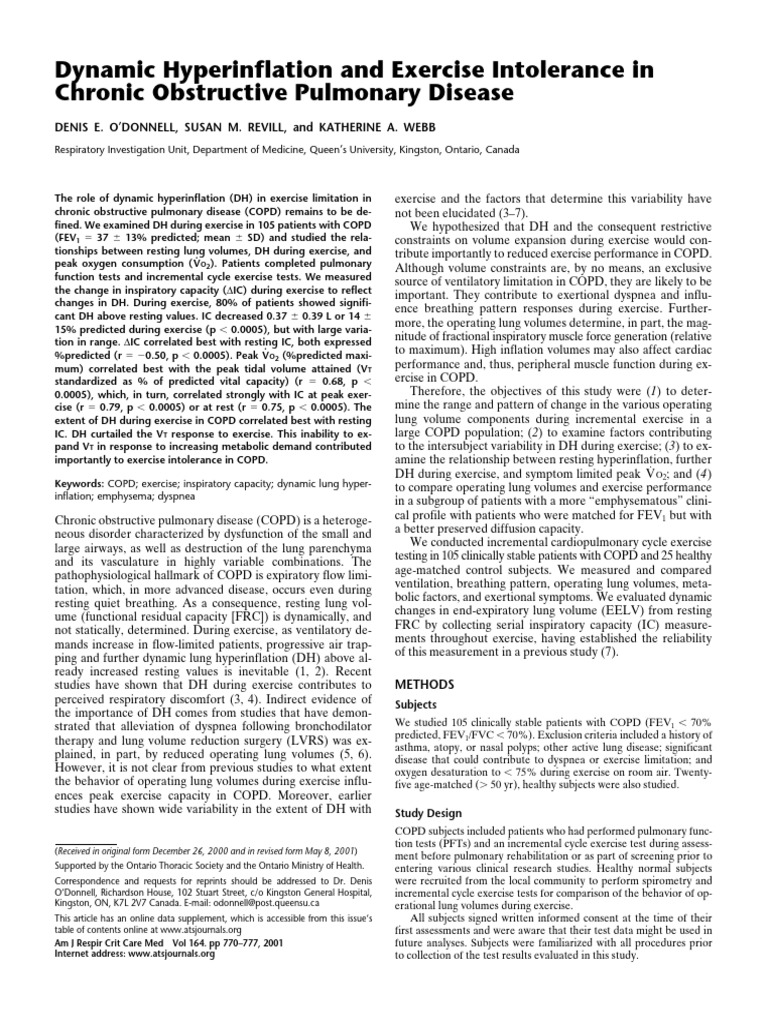 Dynamic Hyperinflation and Exercise Intolerance in Chronic Obstructive ...