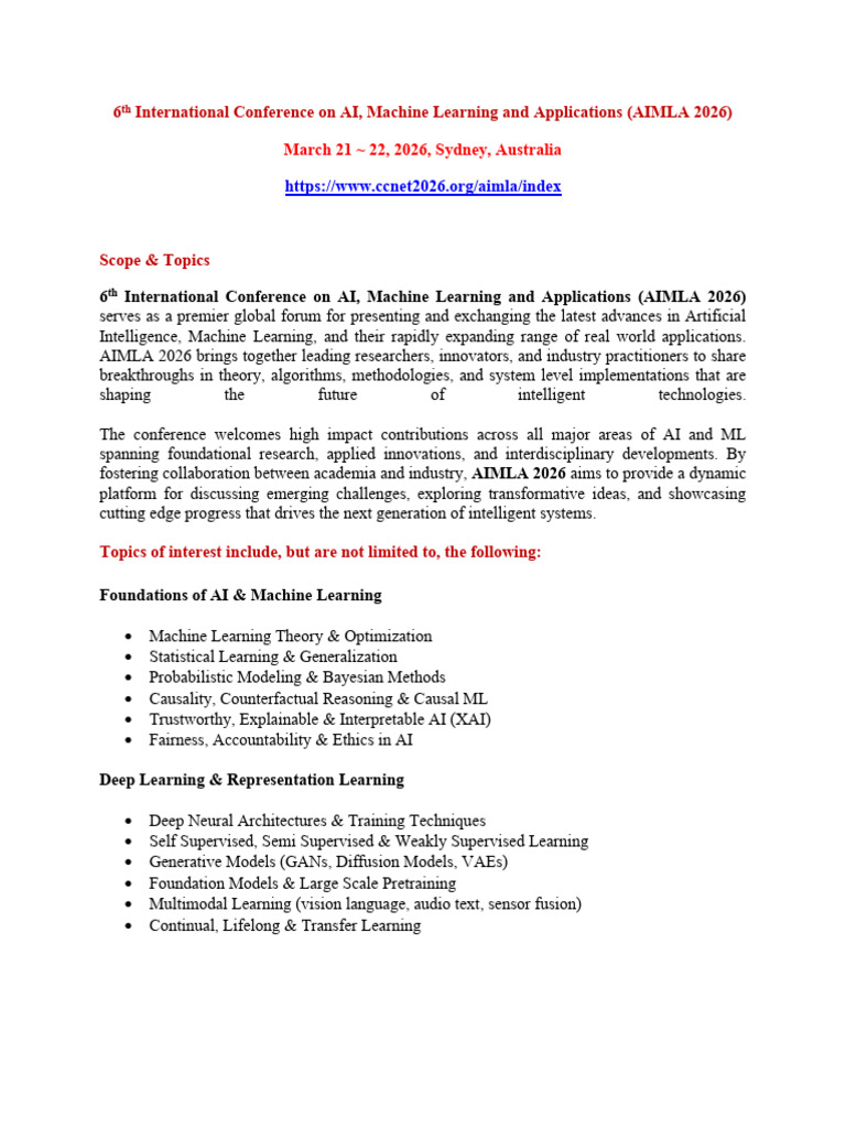 6th International Conference On AI, Machine Learning and Applications ...