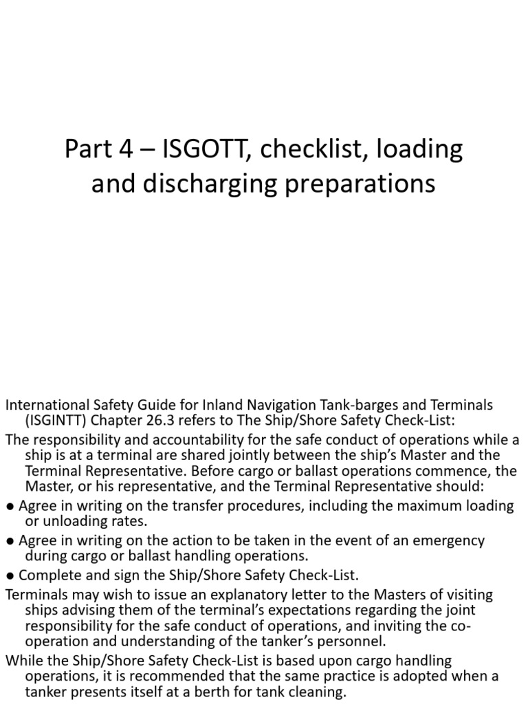 Part 4– ISGOTT, Checklist, Loading and Discharging Preparations ...