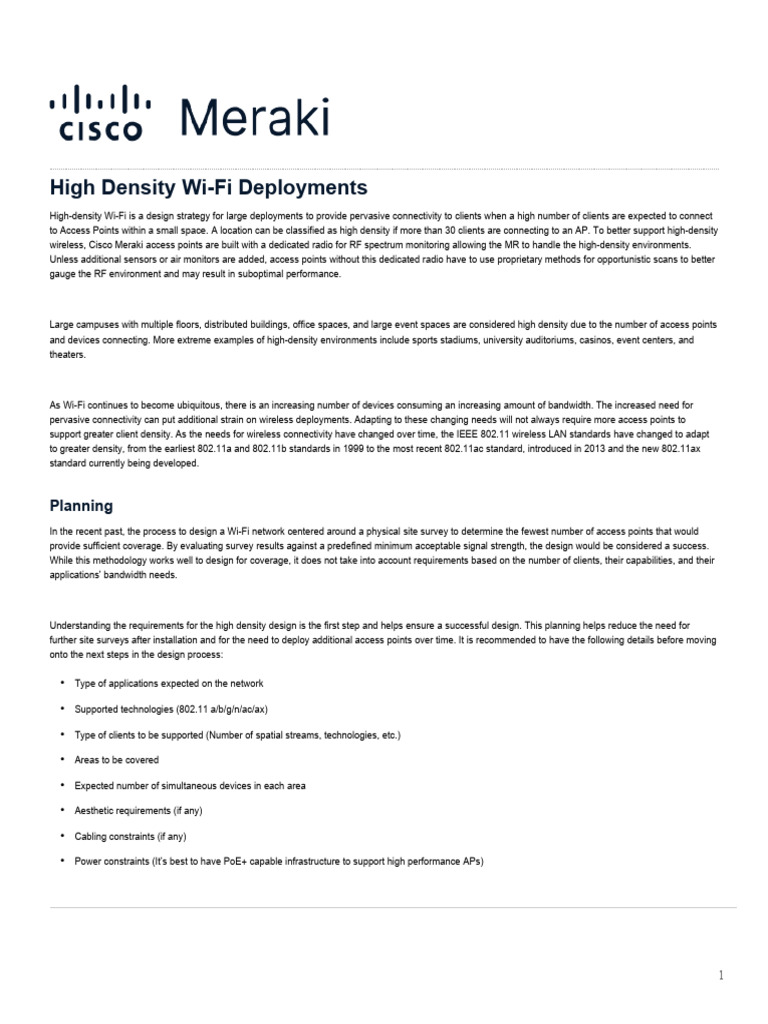 High Density Wi-Fi Deployments | PDF | Ieee 802.11 | Wireless Access Point
