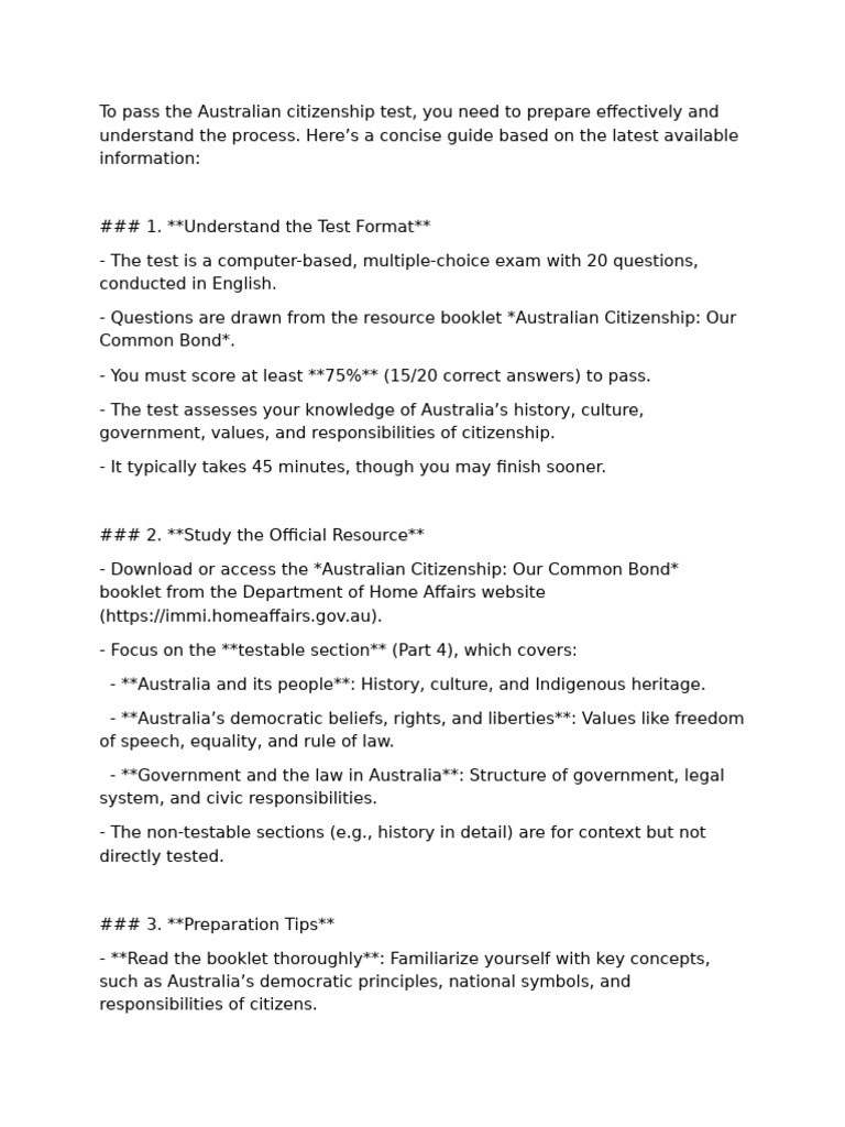 To Pass The Australian Citizenship Test | PDF | Citizenship | Identity ...