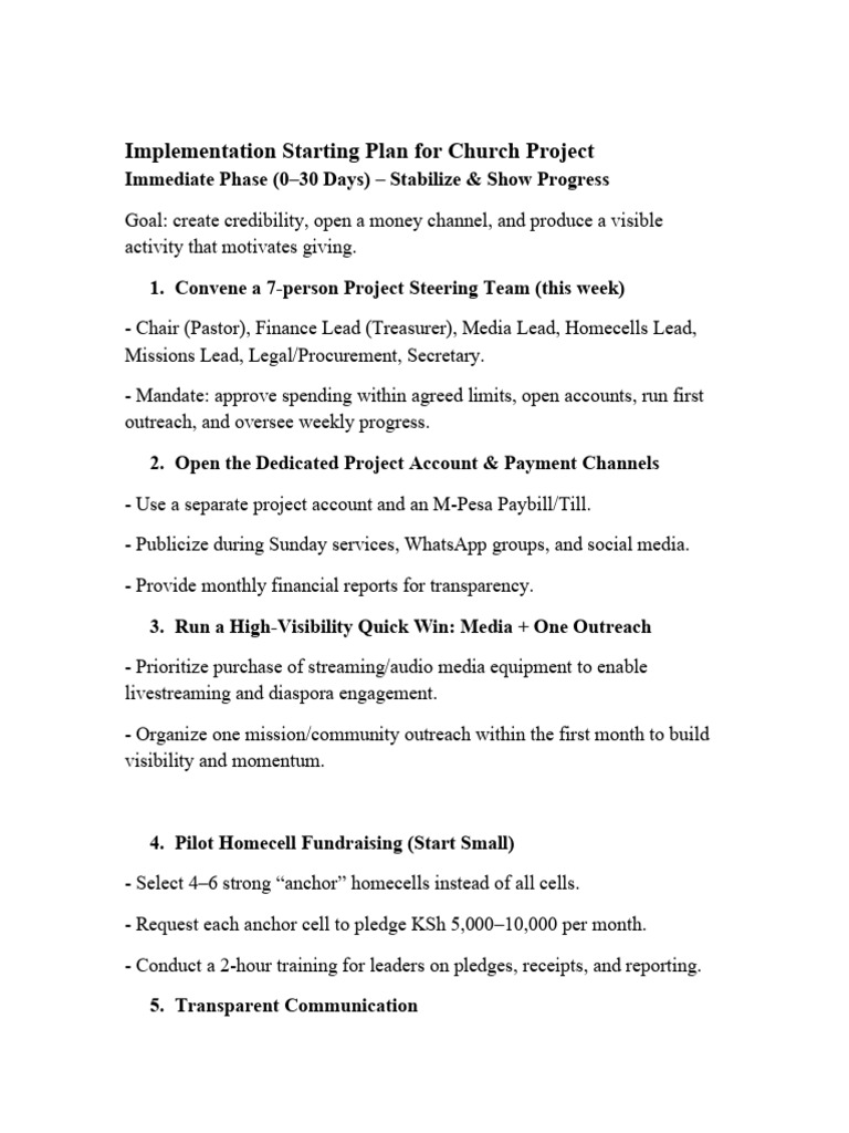 Church Project Implementation Start Plan | PDF | Fundraising | Economies
