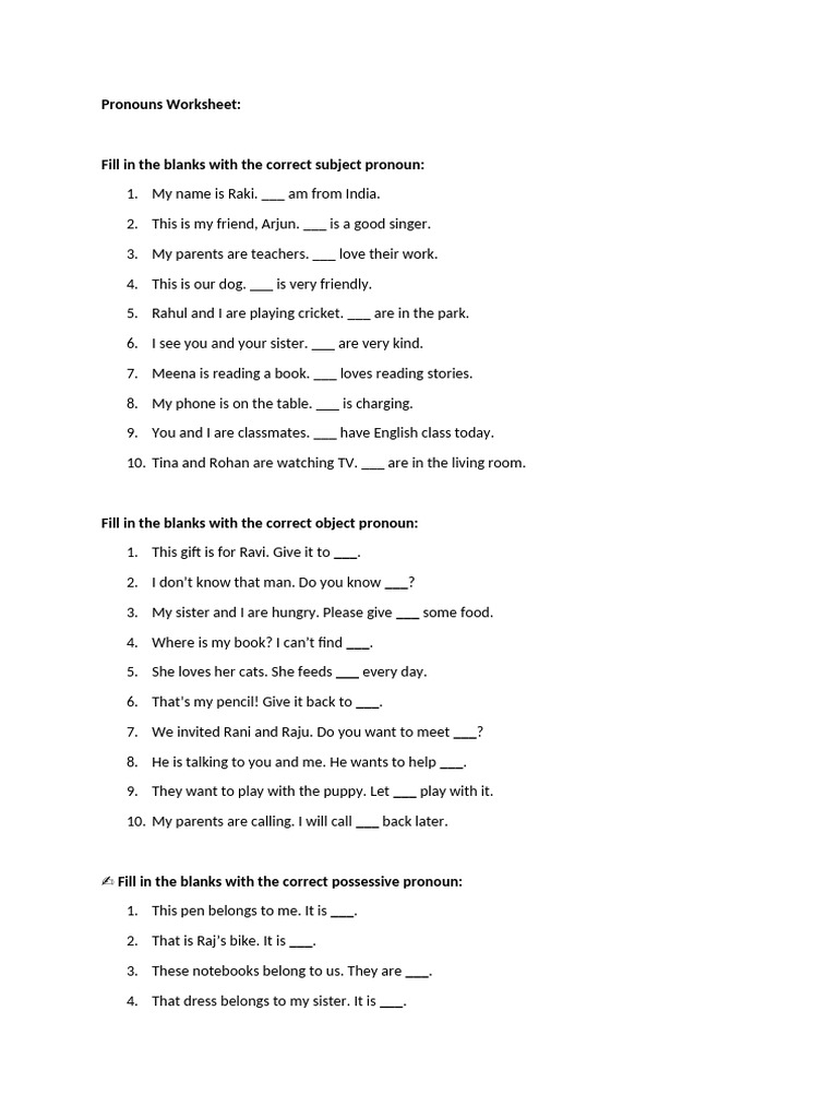 Pronouns Worksheet | PDF