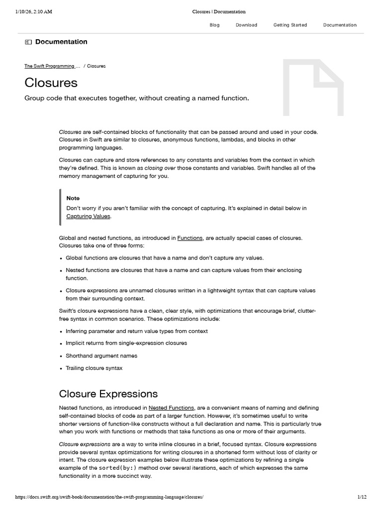 Closures - Documentation | PDF | Parameter (Computer Programming ...