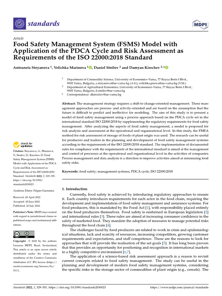 FSMS Model With PDCA and Risk Assesment as Requirements of ISO 22000 ...