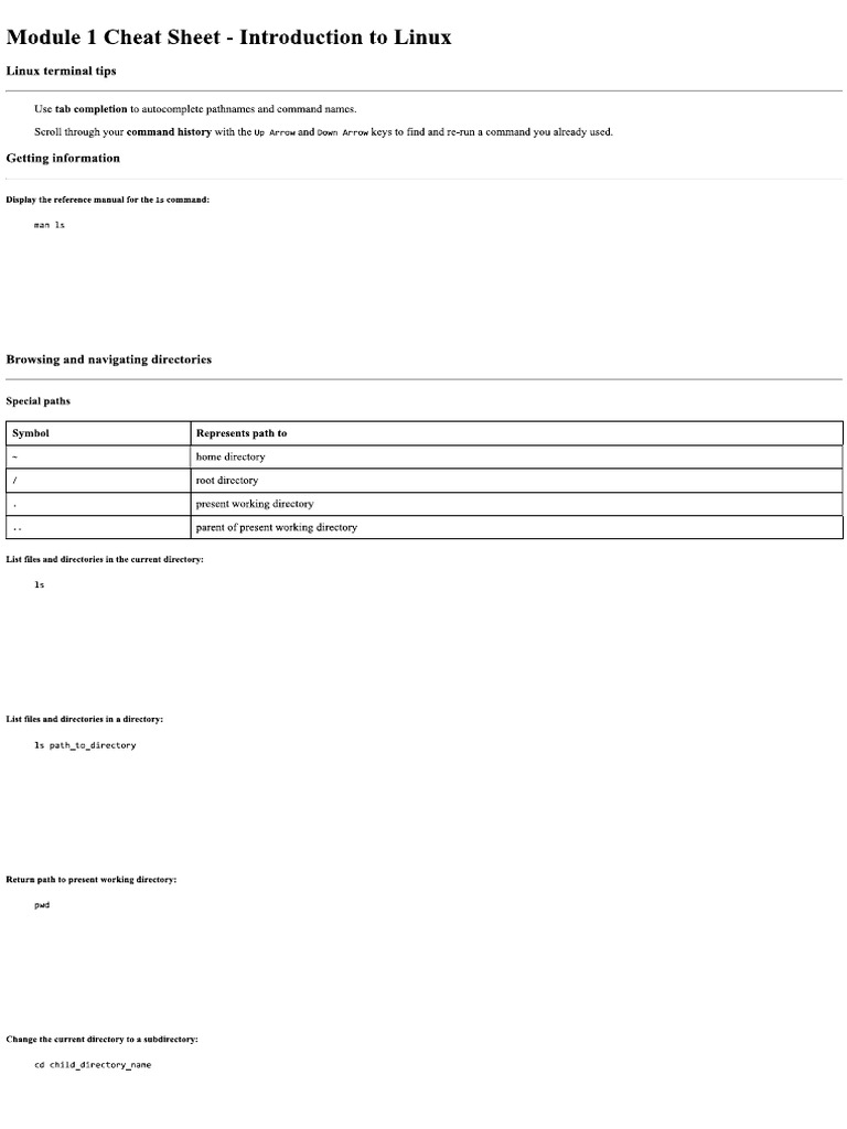 Module 1 Cheat Sheet - Introduction To Linux | PDF