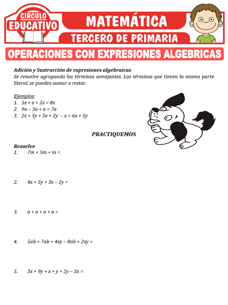 Operaciones Con Expresiones Algebraicas para Tercero de Primaria | PDF