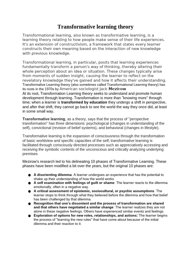 Transformational Learning | PDF | Learning Theory (Education) | Learning