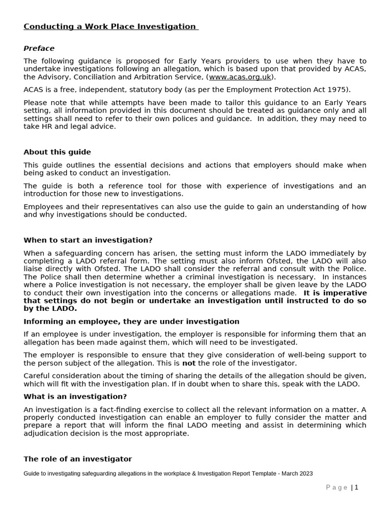 Conducting Work Place Investigations and Investigation Report Template ...