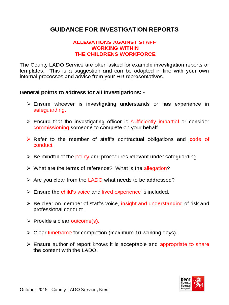 Guidance For Investigation Reports Under Allegation Management | PDF ...