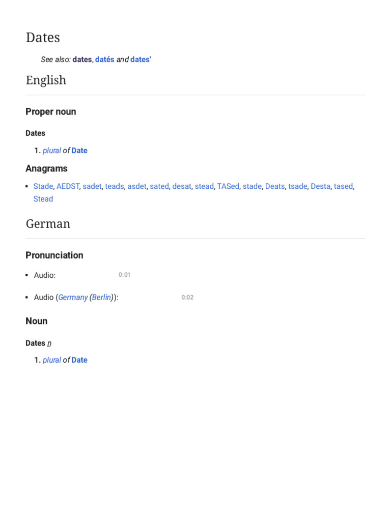 Dates - Wiktionary, The Free Dictionary | PDF