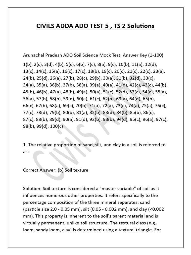 Civils Adda Ado Test 5 Solution | PDF | Soil | Plant Nutrition