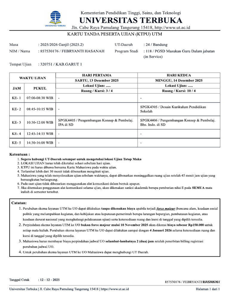UJIAN UT 13 DES | PDF