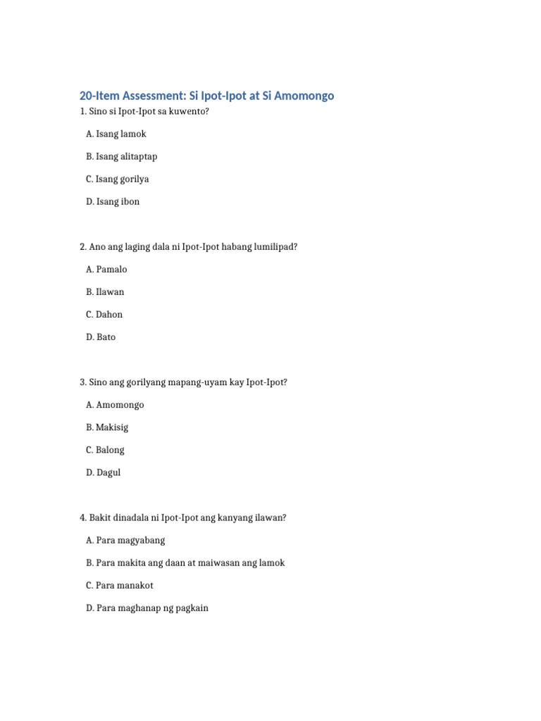 Si Ipot-Ipot 20 Item Assessment | PDF