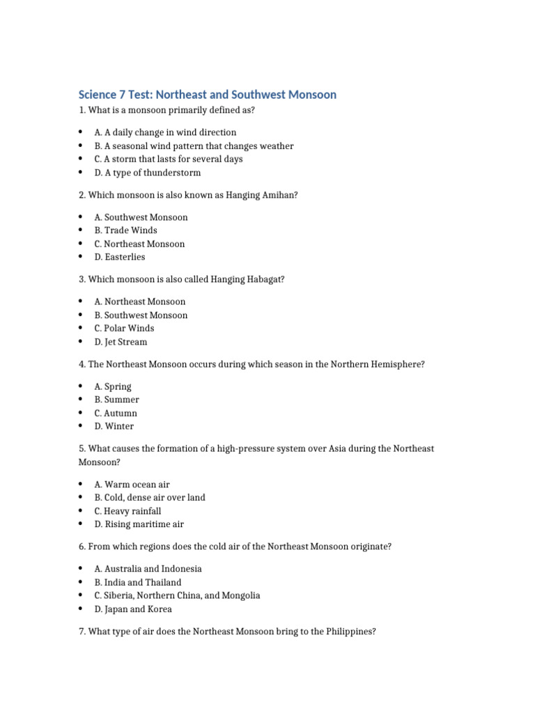 Monsoon Test | PDF | Monsoon | Storms