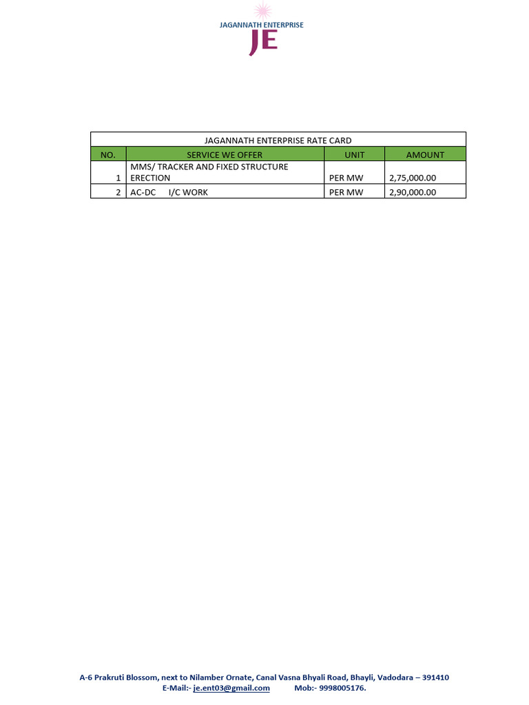 Je Epc Work Rate Card | PDF