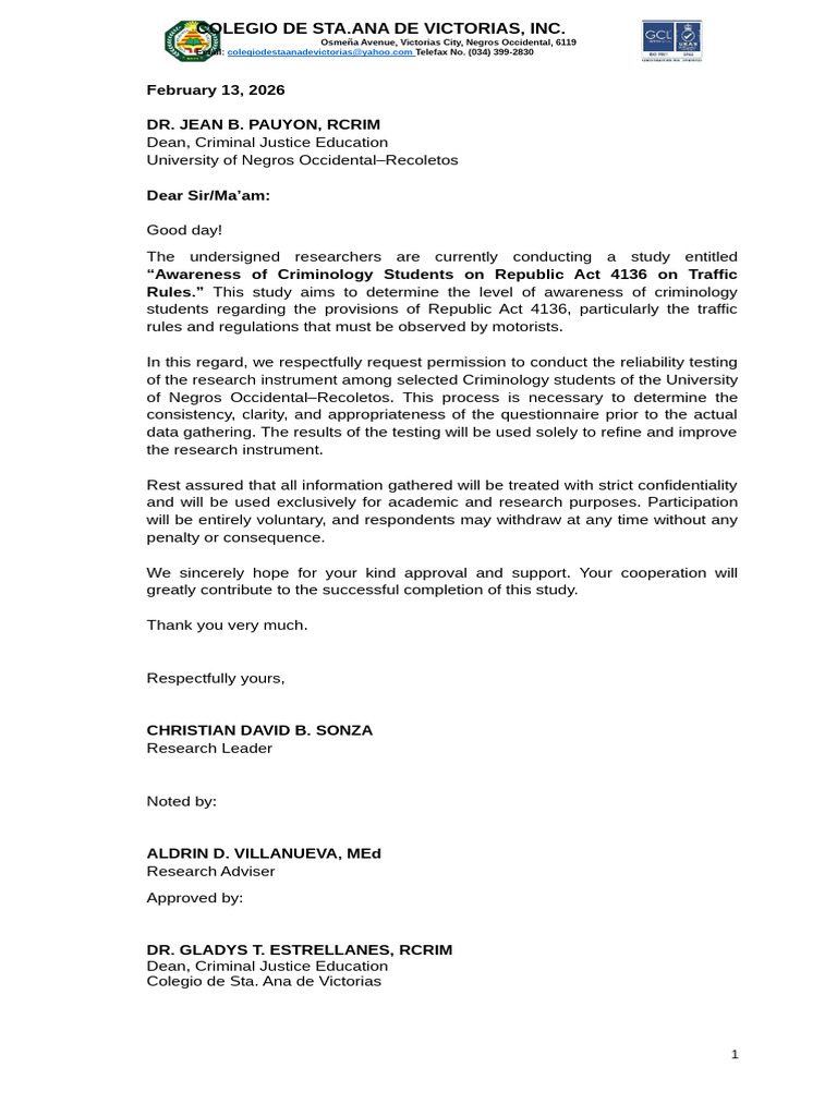 Letter To Conduct Reliability | PDF