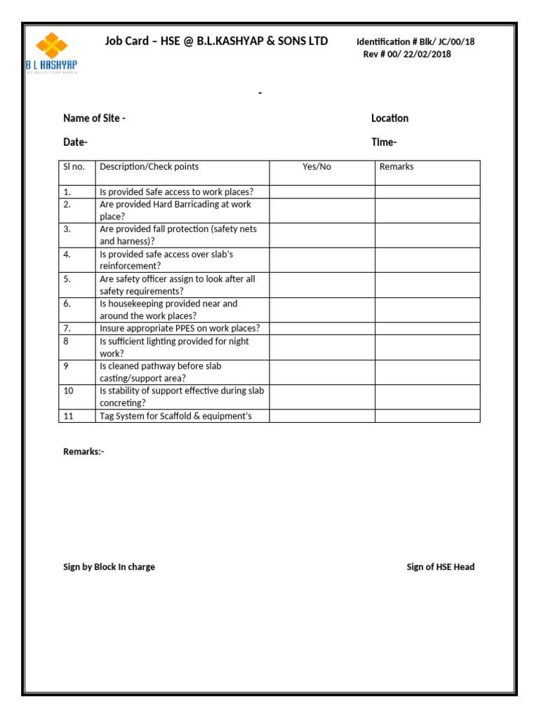Job Card Hse | PDF