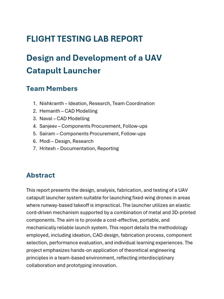 UAV Catapult Launcher Report | PDF | 3 D Printing | Unmanned Aerial Vehicle
