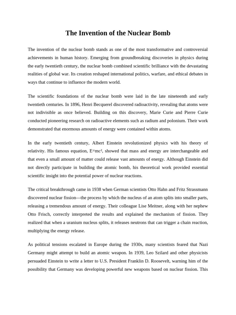 The Invention of The Nuclear Bomb | PDF | Nuclear Weapons | Nuclear Fission