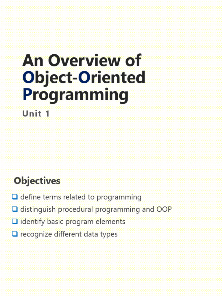 Unit 1 an Overview of OOP | PDF | Programming | Computer Program