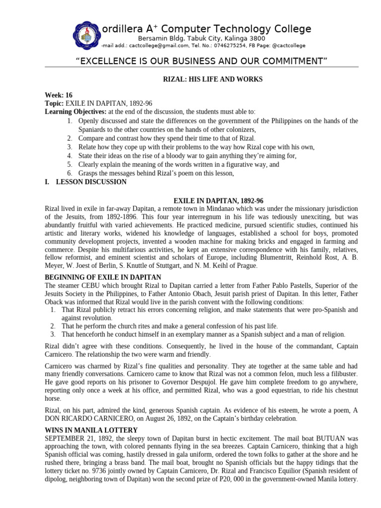 Lesson-16 Rizal - His.life - And.work E.sabaway | PDF