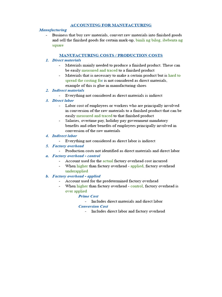Accounting For Manufacturing | PDF | Cost Of Goods Sold | Inventory