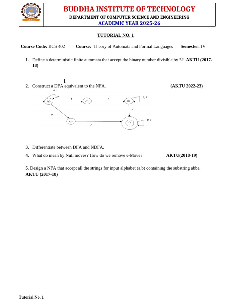 TAFL Tute-1 2025-26 | PDF